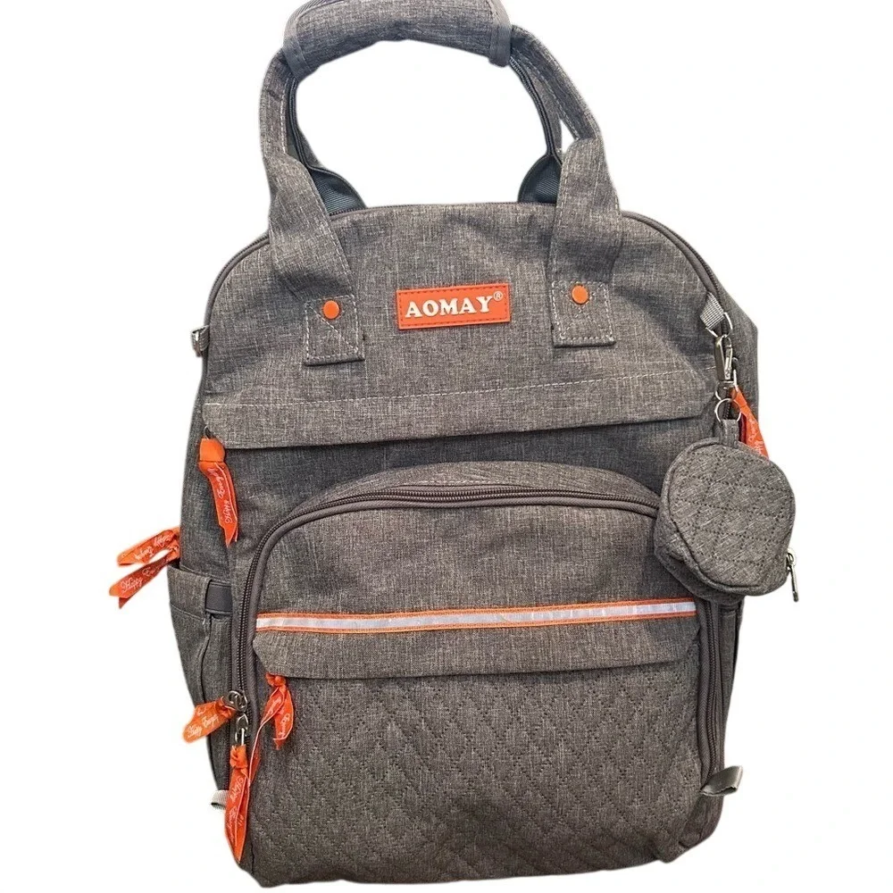 AOMAY‎ Gray Diaper Backpack with Multiple Pockets and Storage